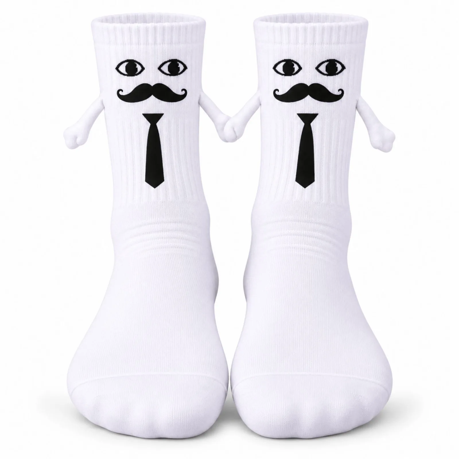 Mıknatıslı Damat Çorabı Erkek Beyaz Bıyık Kravat El Ele Tutuşan Düğün Çeyiz Bohça Eğlenceli Çorap - Unisex Çorap