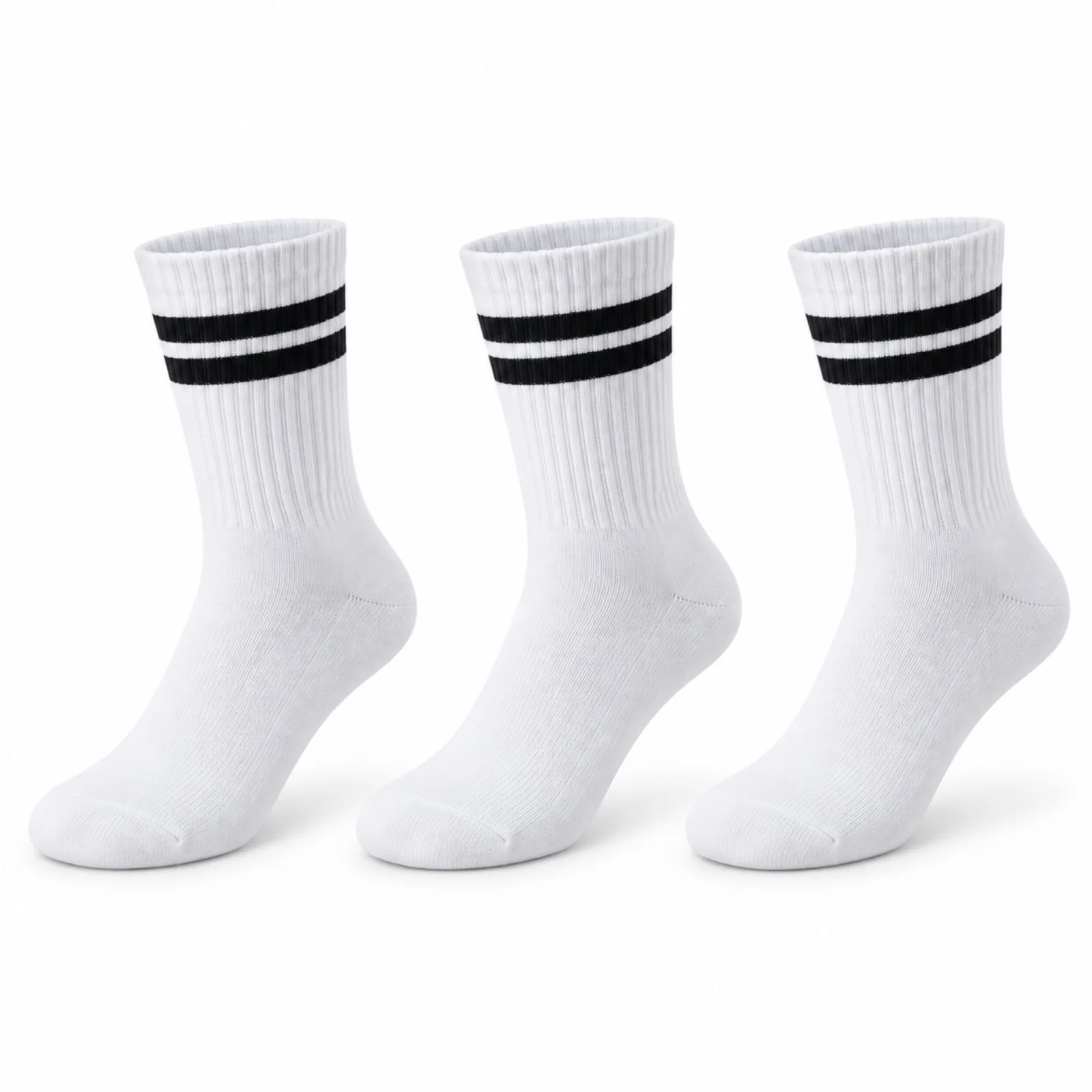 Unisex Beyaz Çorap Siyah Çizgili 3'lü Set Uzun Soket Günlük Spor Kolej Stil Rahat Kadın Erkek Çorabı - Unisex Çorap