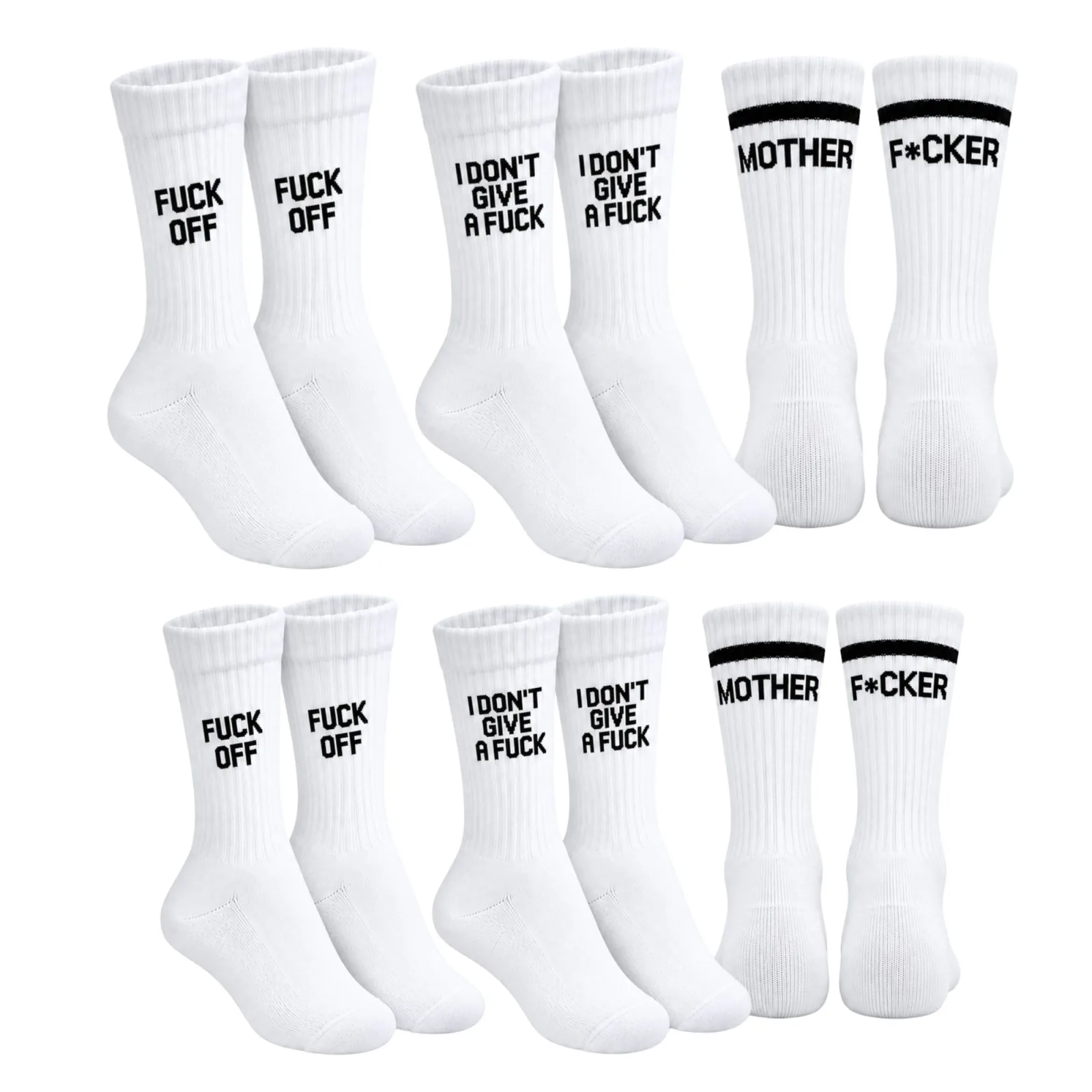 Unisex Beyaz Yazılı Çorap Esprili Sloganlı Uzun Soket Günlük Spor Rahat 6lı Eğlenceli Şık Hediye Set - Unisex Çorap
