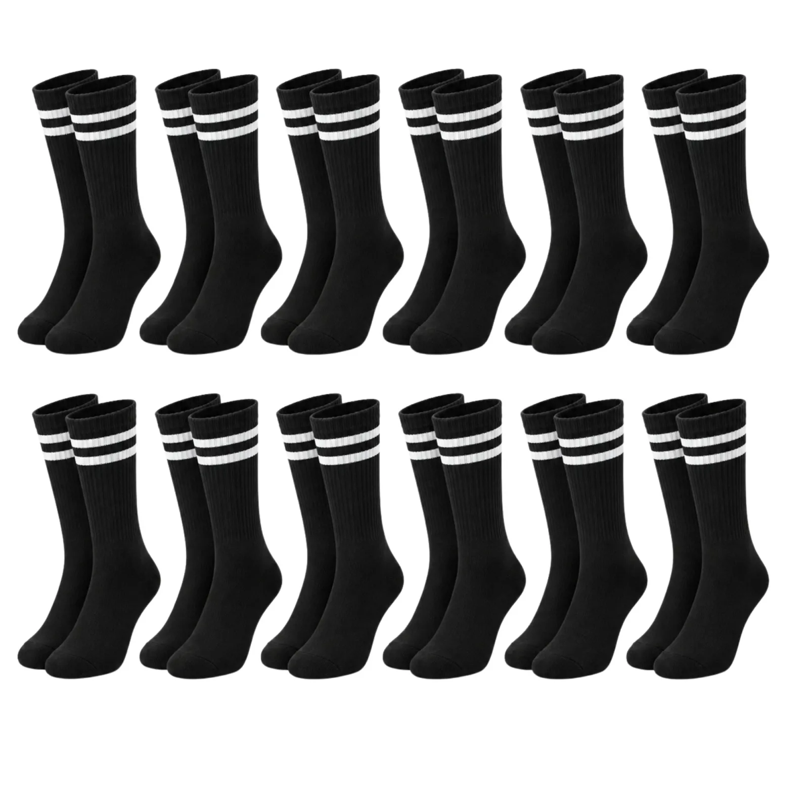 Unisex Siyah Çorap Beyaz Çizgili 12'li Set Uzun Soket Günlük Spor Kolej Stil Kadın Erkek Çorabı - Unisex Çorap
