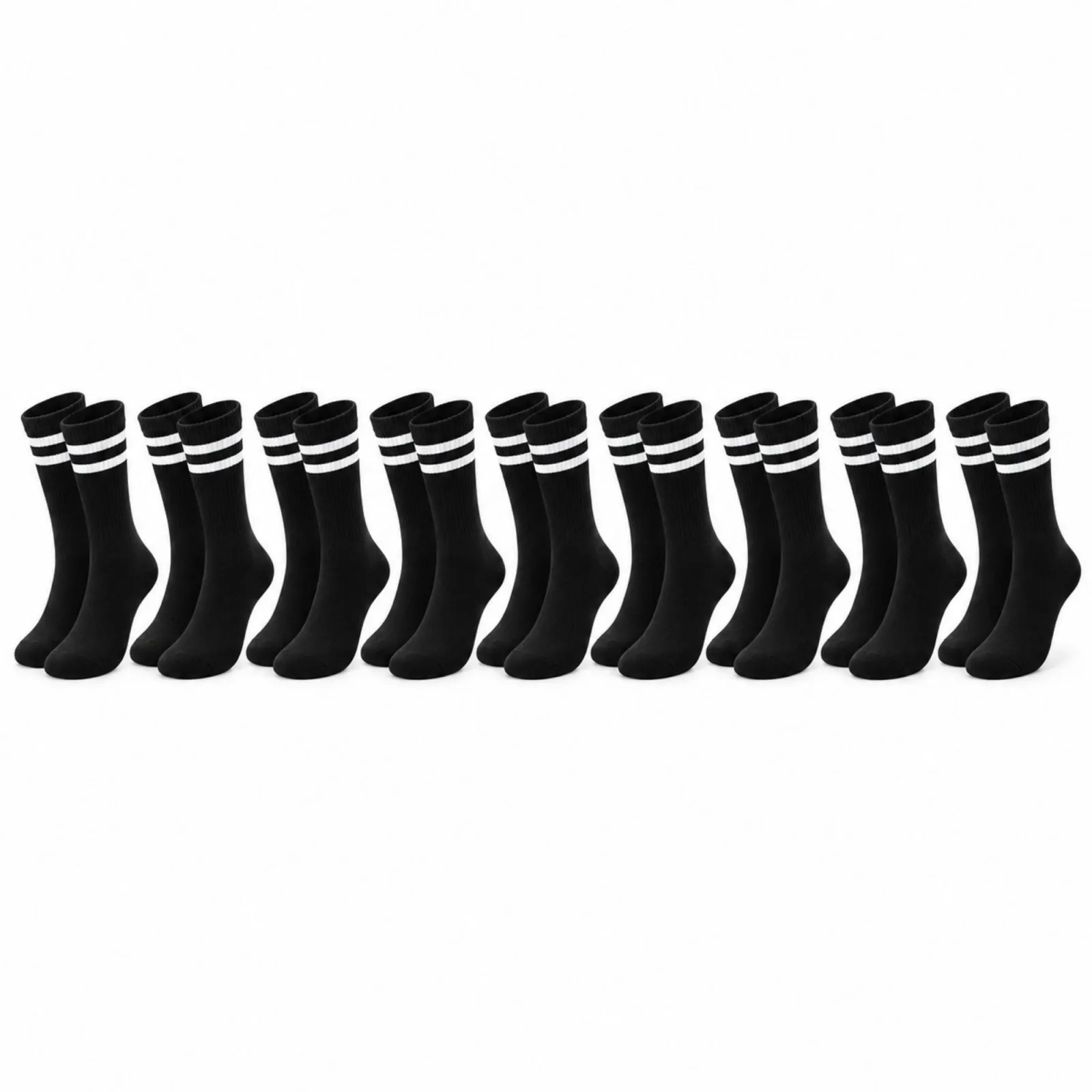 Unisex Siyah Çorap Beyaz Çizgili 9'lu Set Uzun Soket Günlük Spor Kolej Stil Rahat Kadın Erkek Çorabı - Unisex Çorap