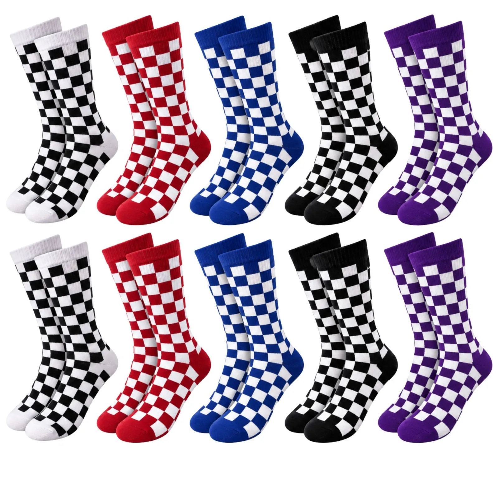 UNİSEX Çorap Dama Desenli Renkli 10'lu Set Kareli Uzun Soket Günlük Spor Eğlenceli Rahat Çorap Seti - Unisex Çorap