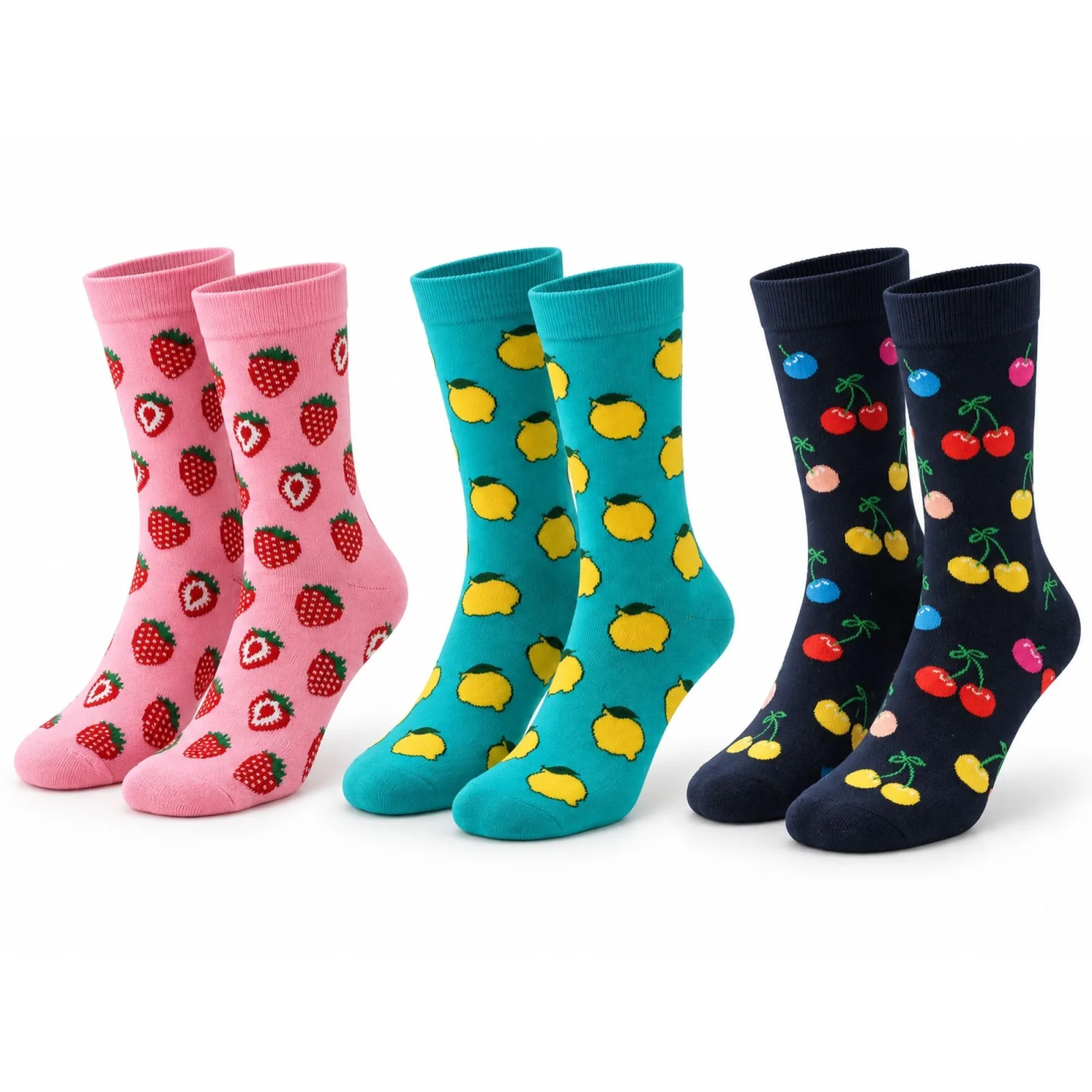 Kadın Ve Erkek Çorap Meyve Desenli Renkli 3'lü Set Uzun Soket Günlük Rahat Çorap Seti - Unisex Çorap