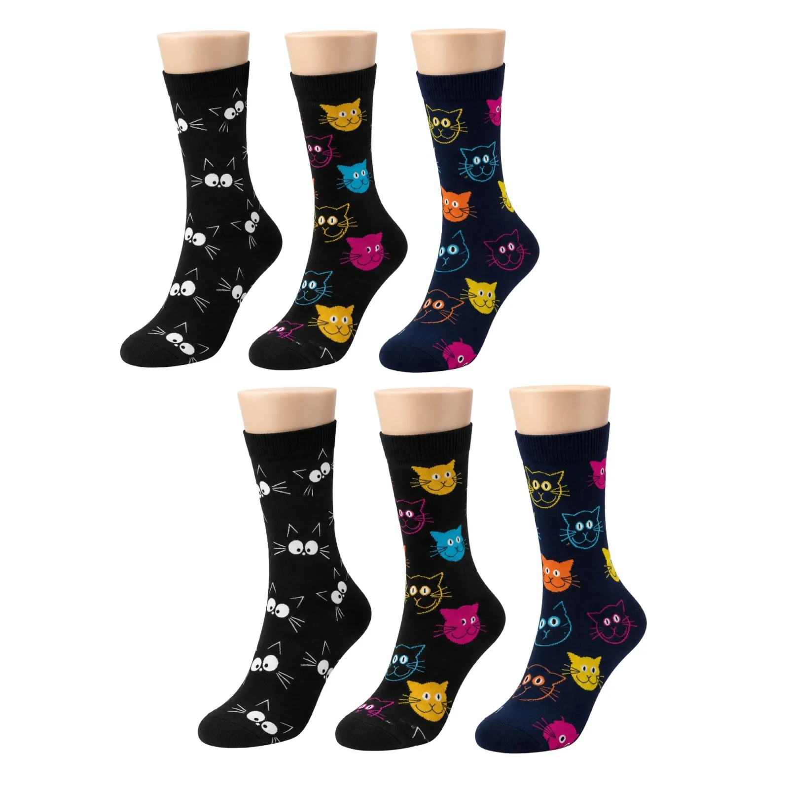 Unisex Kedi Desenli Çorap 6'lı Set Pamuklu Renkli Uzun Soket Dikişsiz Nefes Alan Rahat Günlük Çorap - Unisex Çorap