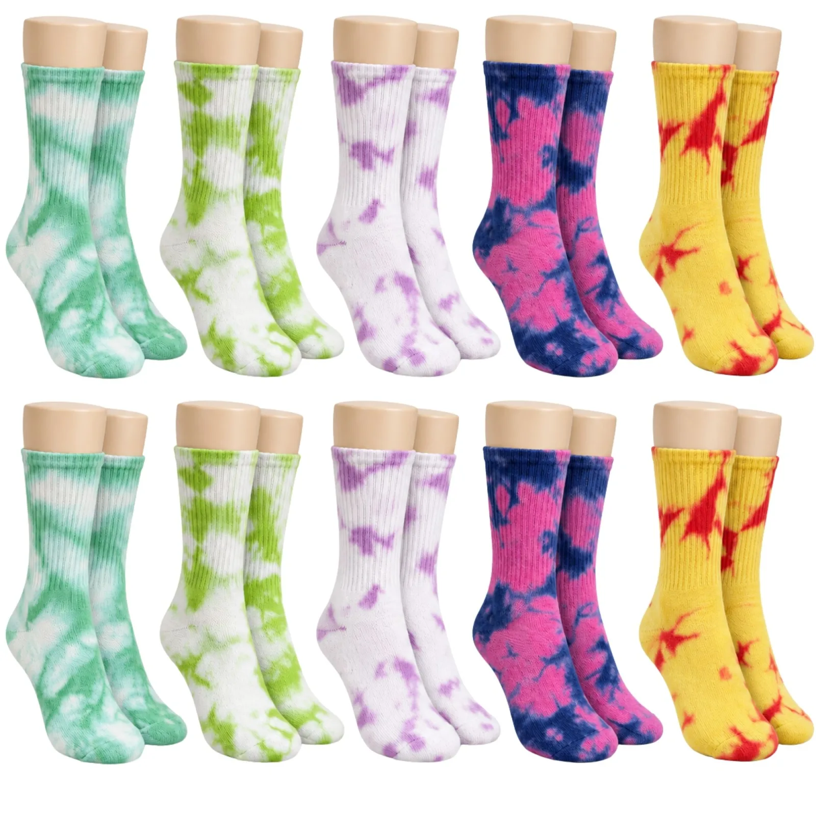 Unisex Batik Desenli Çorap 10'lu Set Renkli Pamuklu Uzun Soket Dikişsiz Nefes Alan Günlük Spor Çorabı - Unisex Çorap