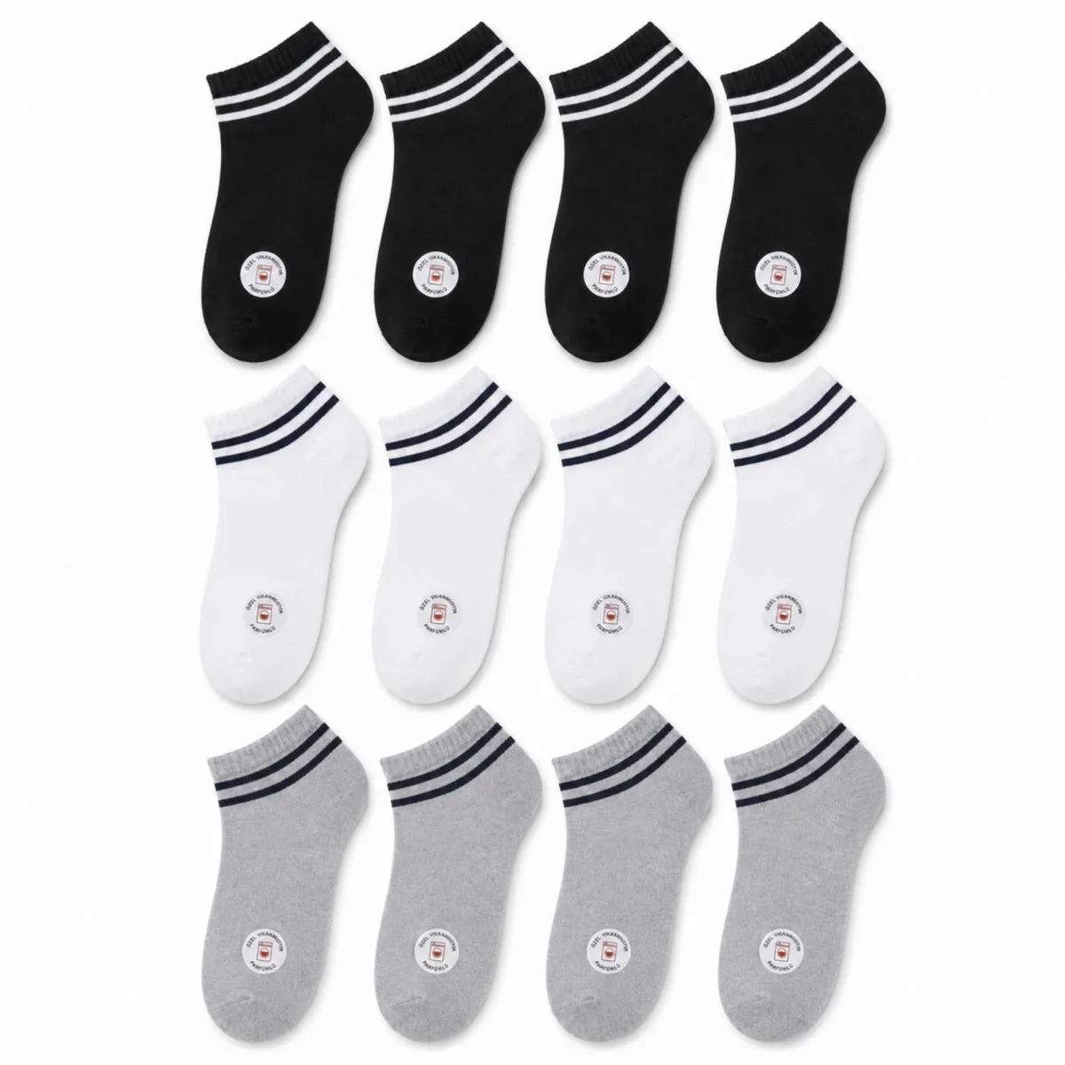 Unisex Çizgili Patik Çorap 12'lı | %85 Pamuklu Geri Dönüşüm İplikli, İnce Dikişli Spor - Unisex Çorap